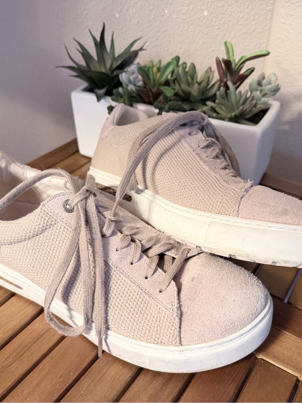 Birkenstock Women's Light Beige Lace-Up Sneakers